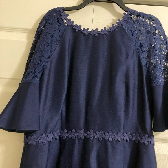 Draper James Navy Lace Inset Flutter Sleeve Dress - Picture 1 of 8